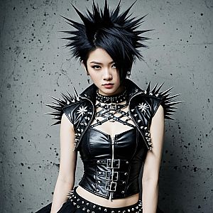 Edgy Punk Woman with Spiked Hair and Leather Outfit