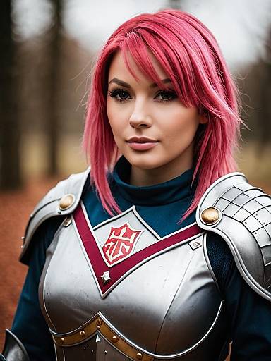 Woman in Medieval Armor with Pink Hair Anya Alstreim Style