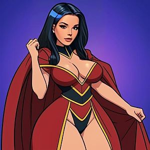 Confident Woman Superhero in Red Costume Digital Illustration