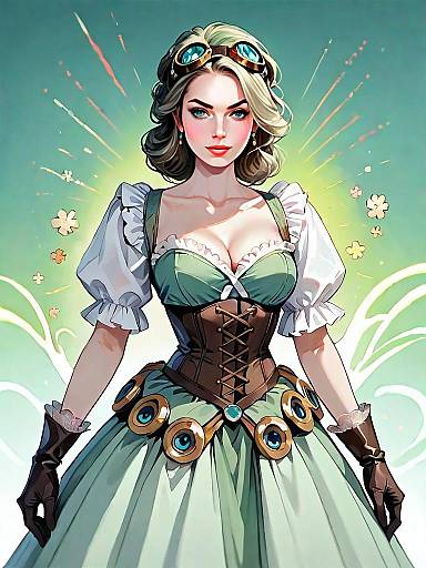 Realistic Steampunk Woman in Corset-Inspired Outfit Digital Artwork