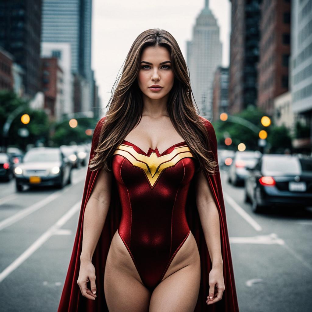 Realistic Wonder Woman Cosplay in Urban Street Setting