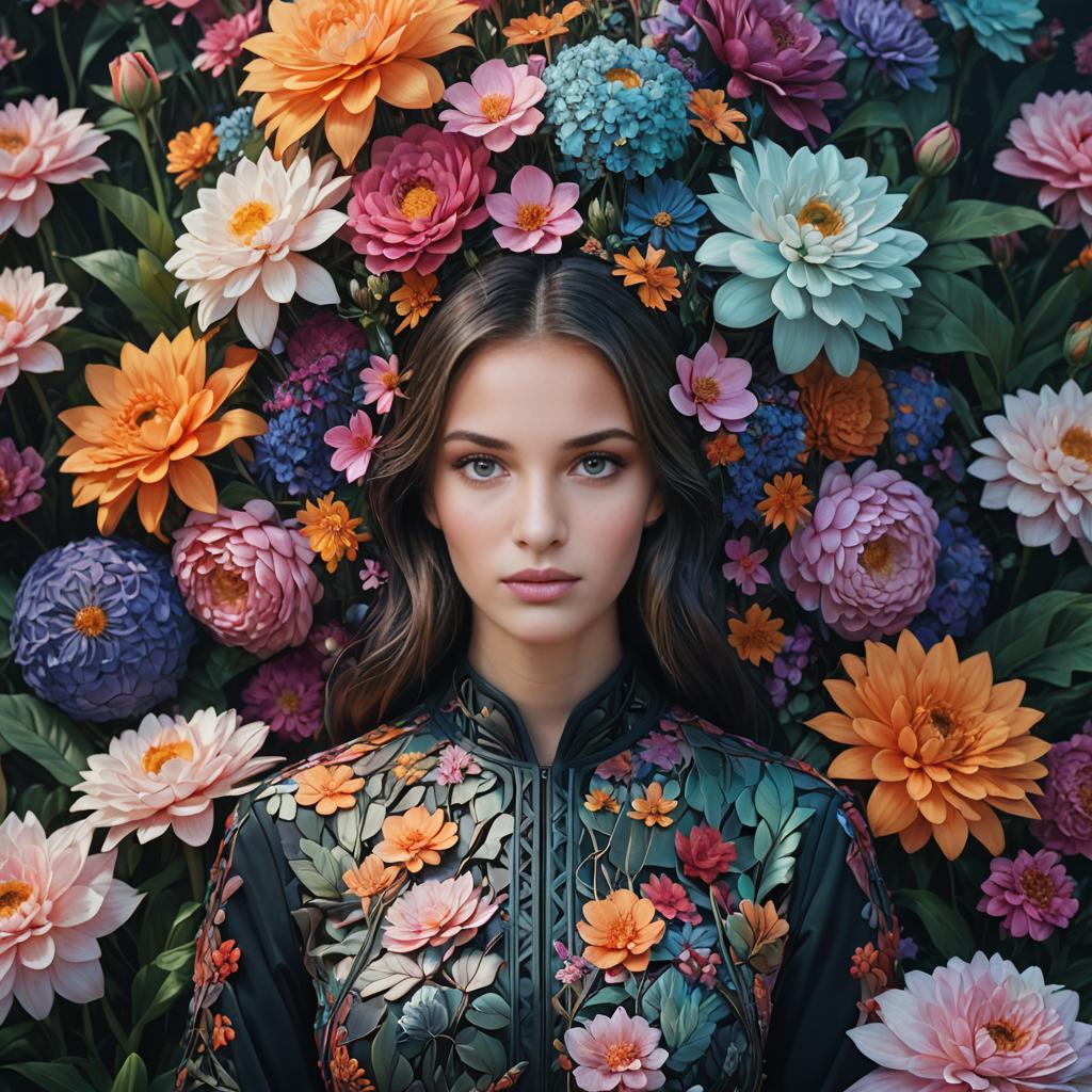 Woman Surrounded by Vibrant Flowers