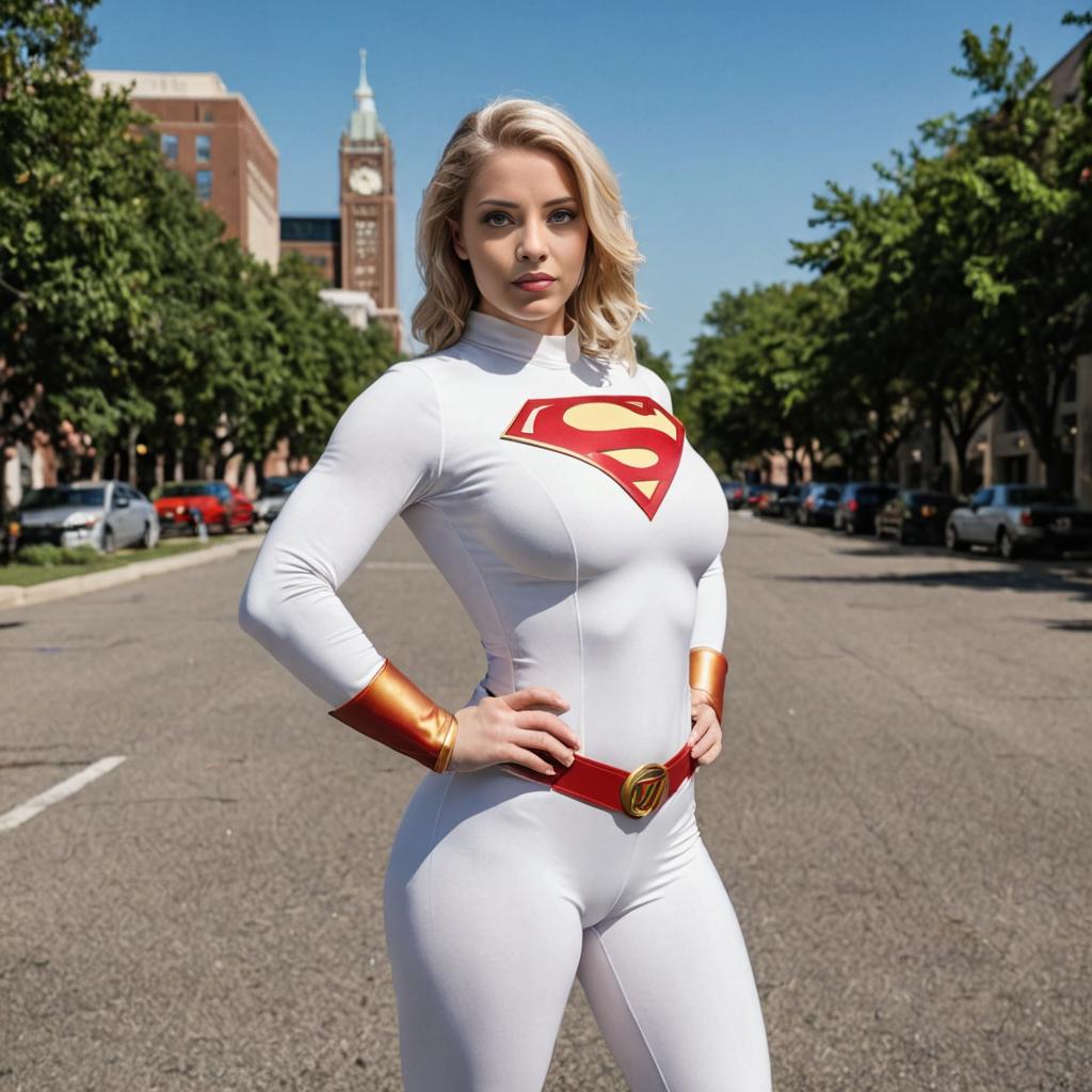 Confident Woman as Power Girl in Superhero Costume