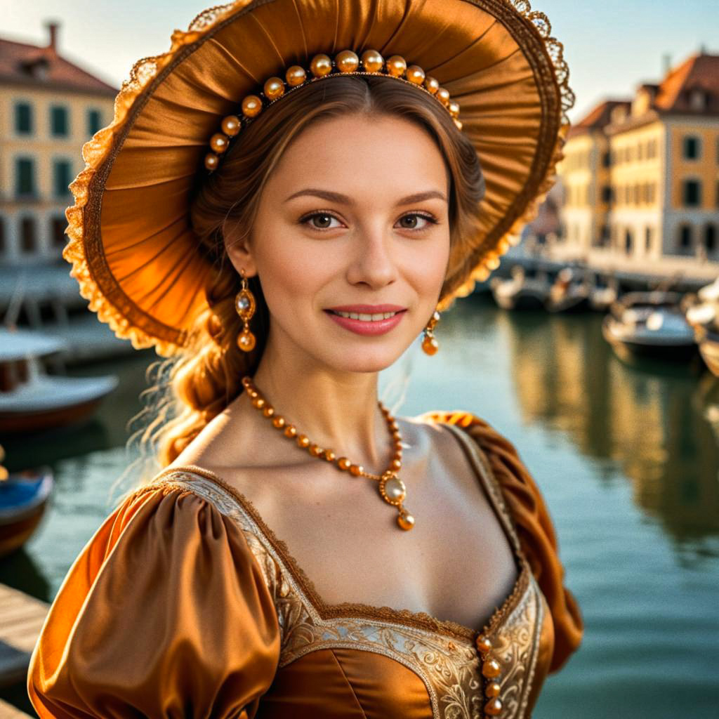 Elegant Woman in Golden Gown by Marina