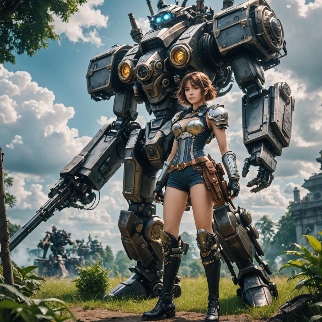 Anime Girl vs Giant Robot in Steampunk Adventure