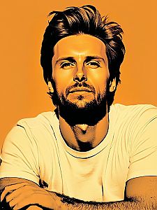 Confident Man with Beard on Orange Background
