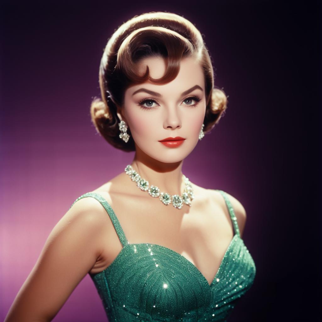 Glamorous Vintage Hollywood Woman in Green Dress