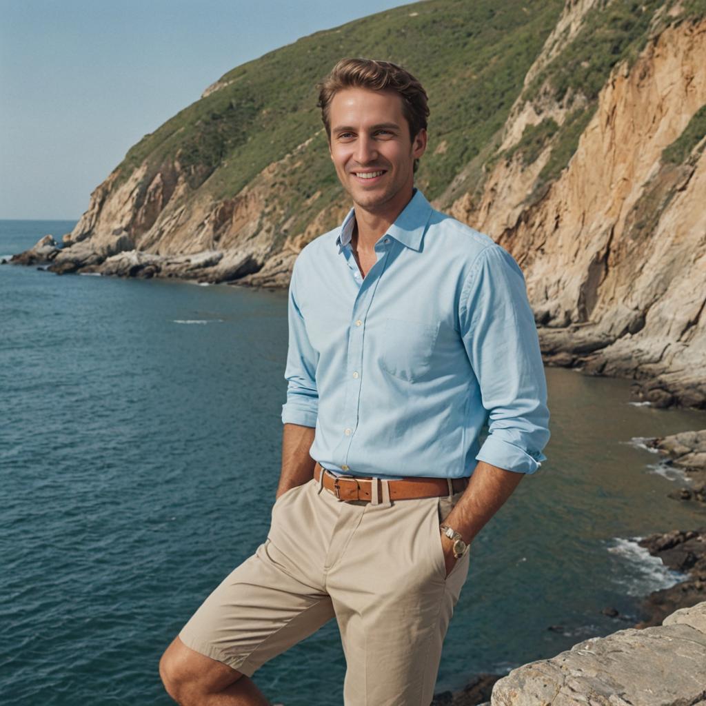 Confident Man in Casual Elegance by the Seaside