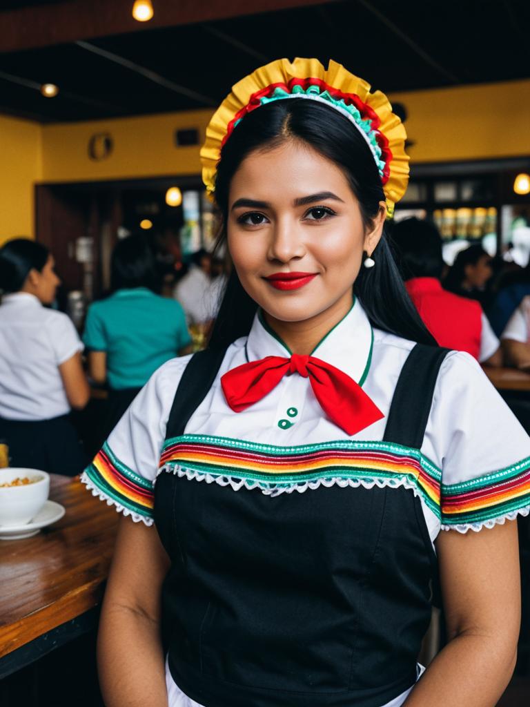 Woman in Traditional Mexican Waitress Costume at Festival