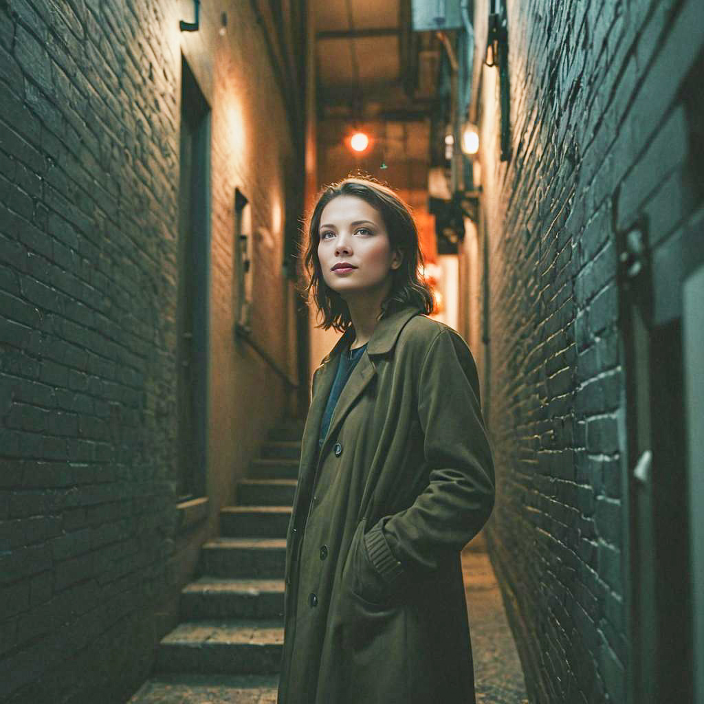 Confident Young Woman in Urban Alley