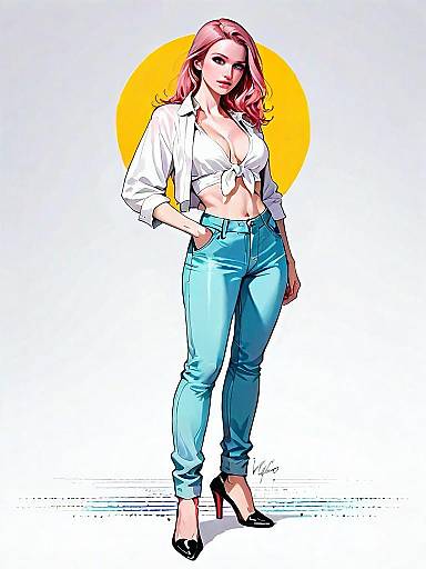 Realistic Comic Style Woman Full Body Portrait in Modern Casual Outfit