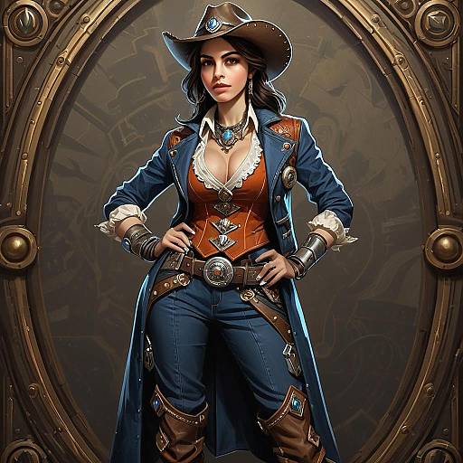 Steampunk Woman in Vintage Leather Corset and Hat