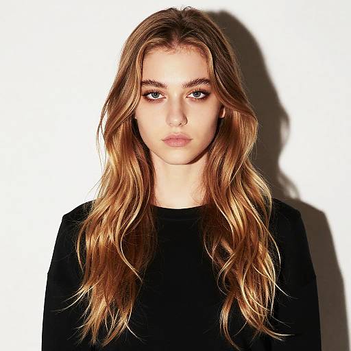 Portrait of Young Blonde Woman with Wavy Hair and Intense Gaze