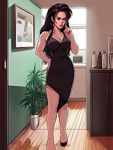 Confident Woman in Black Dress - Modern Interior
