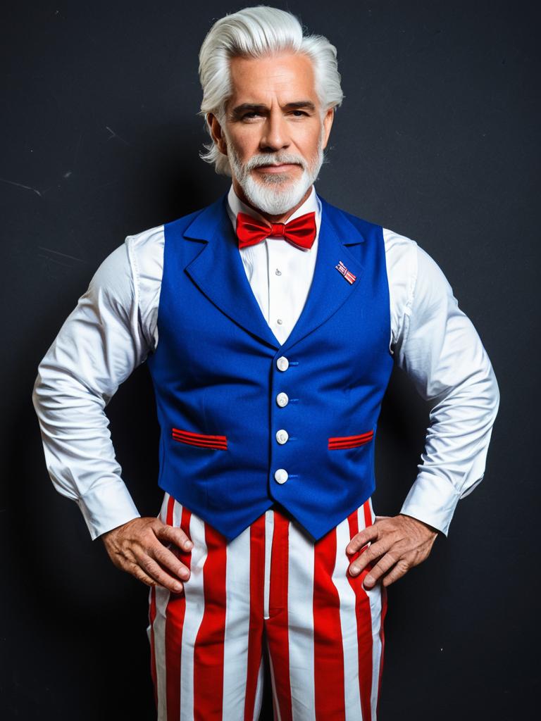 Charismatic Older Man in Patriotic Costume