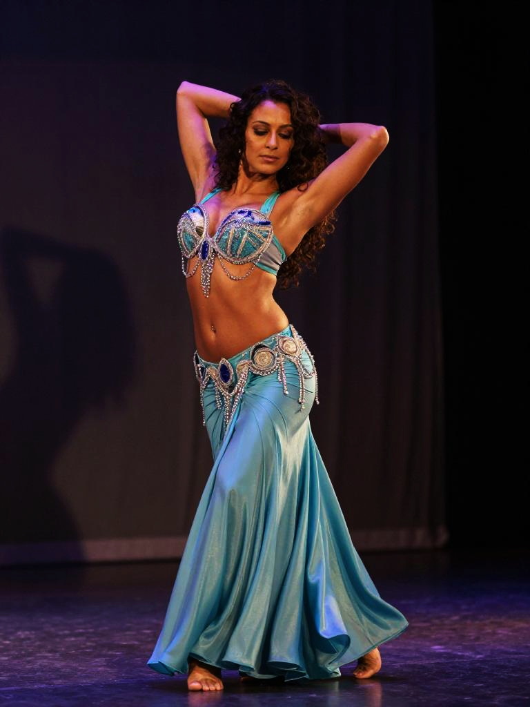 Elegant Belly Dance Performance in Turquoise Costume