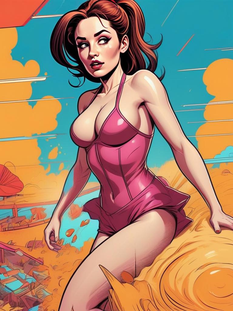 Confident Woman in Pink Swimsuit - Vibrant Pop Art Confident Woman in Pink Swimsuit - Vibrant Pop Art