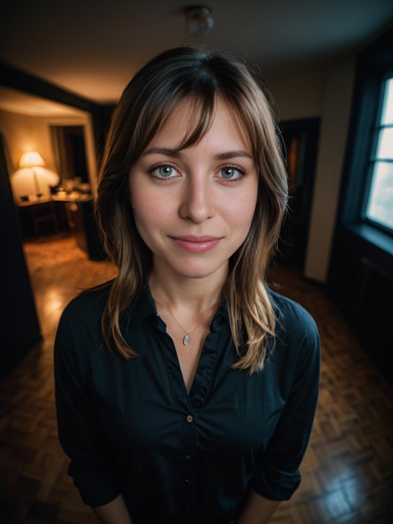 Smiling Woman in Cozy Room