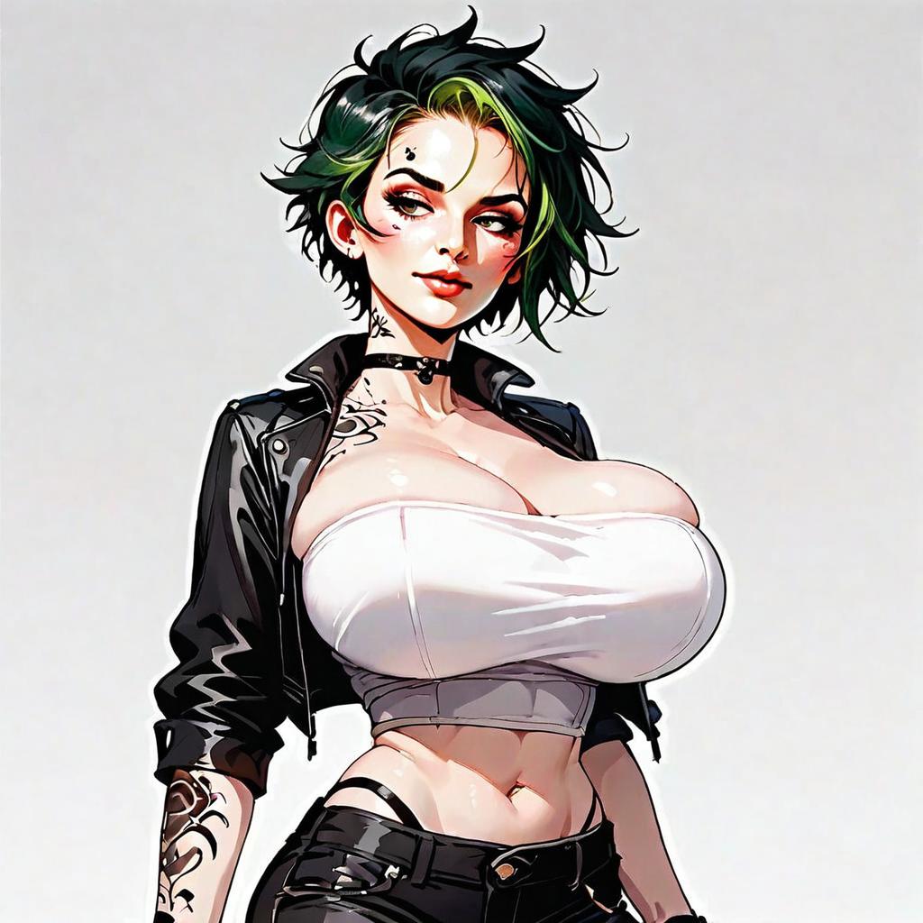 Edgy Woman with Green Hair in Leather Jacket Digital Art