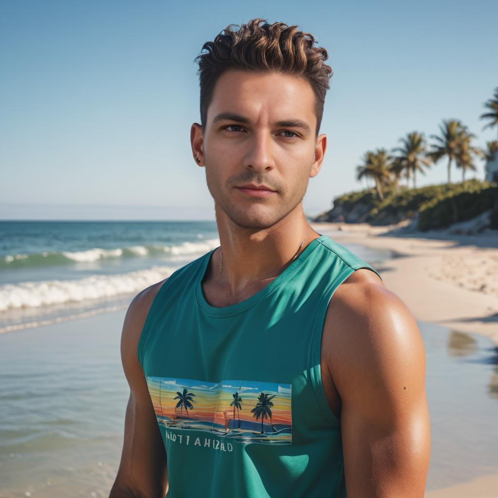 Confident Man on Tropical Beach