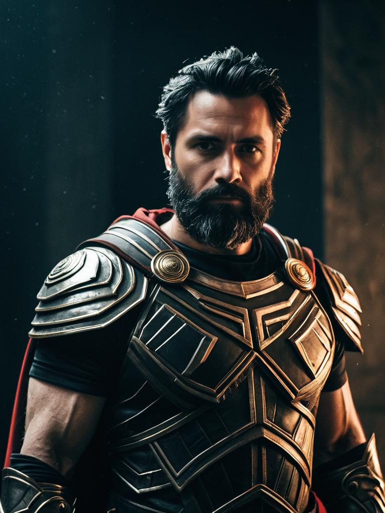 Man in Hephaestus Costume Cinematic Cosplay Portrait