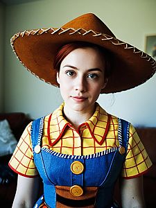 Woman in Woody Costume from Toy Story Cosplay with Cowboy Hat