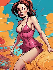 Confident Woman in Pink Swimsuit - Vibrant Pop Art
