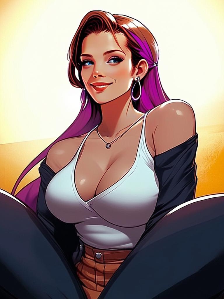 Confident Young Woman with Purple Hair in Vibrant Digital Comic Art