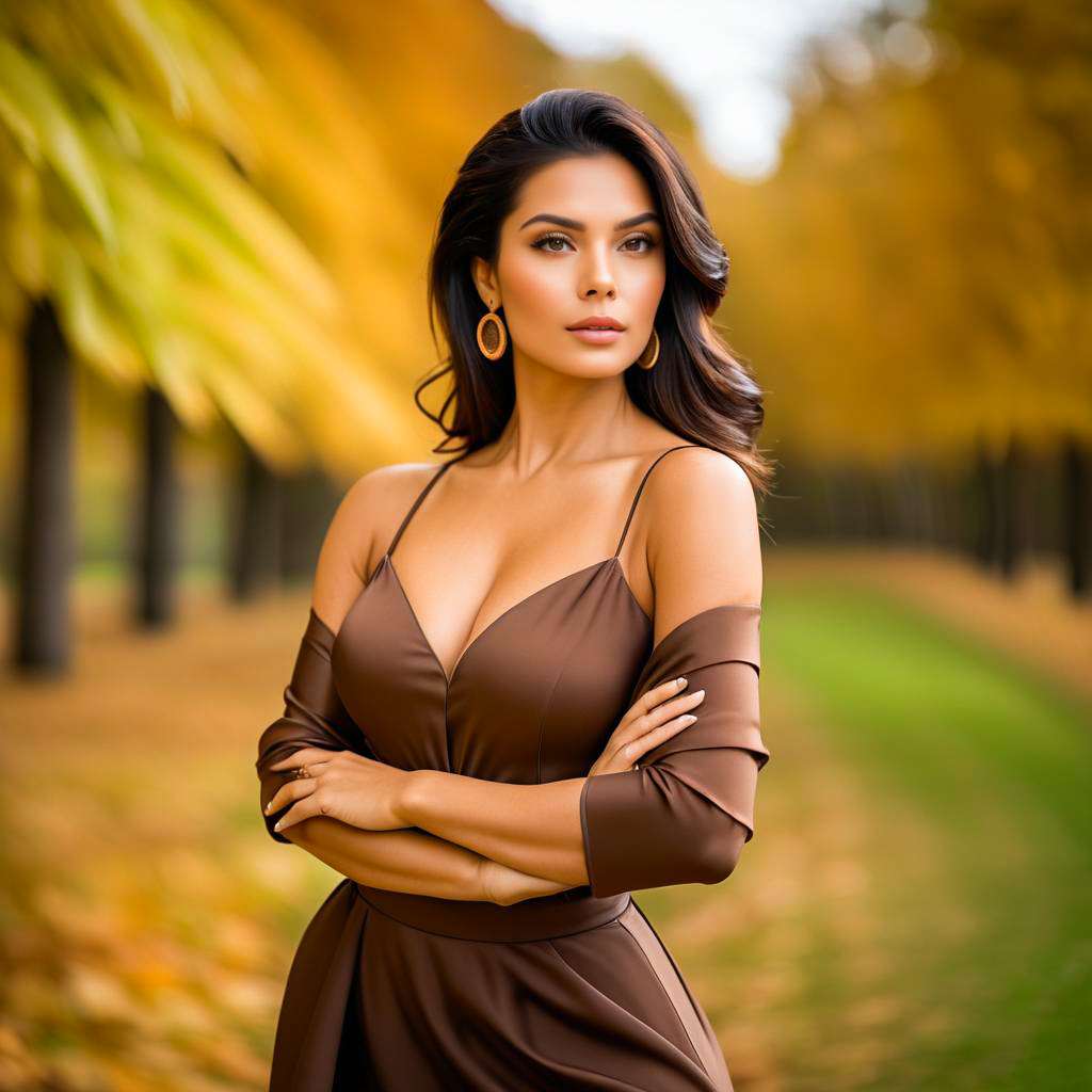 Elegant Woman in Autumn Landscape