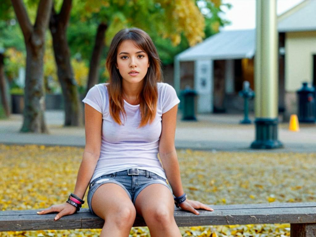 Young Woman Relaxing on Bench in Autumn