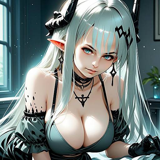 Mudrock Obsidian Woman Illustration in Dark Gothic Anime Style