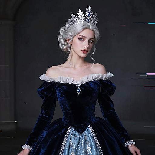 Elegant Princess in Royal Blue Velvet Gown with Jeweled Crown
