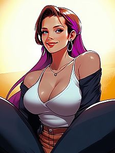 Confident Young Woman with Purple Hair in Vibrant Digital Comic Art