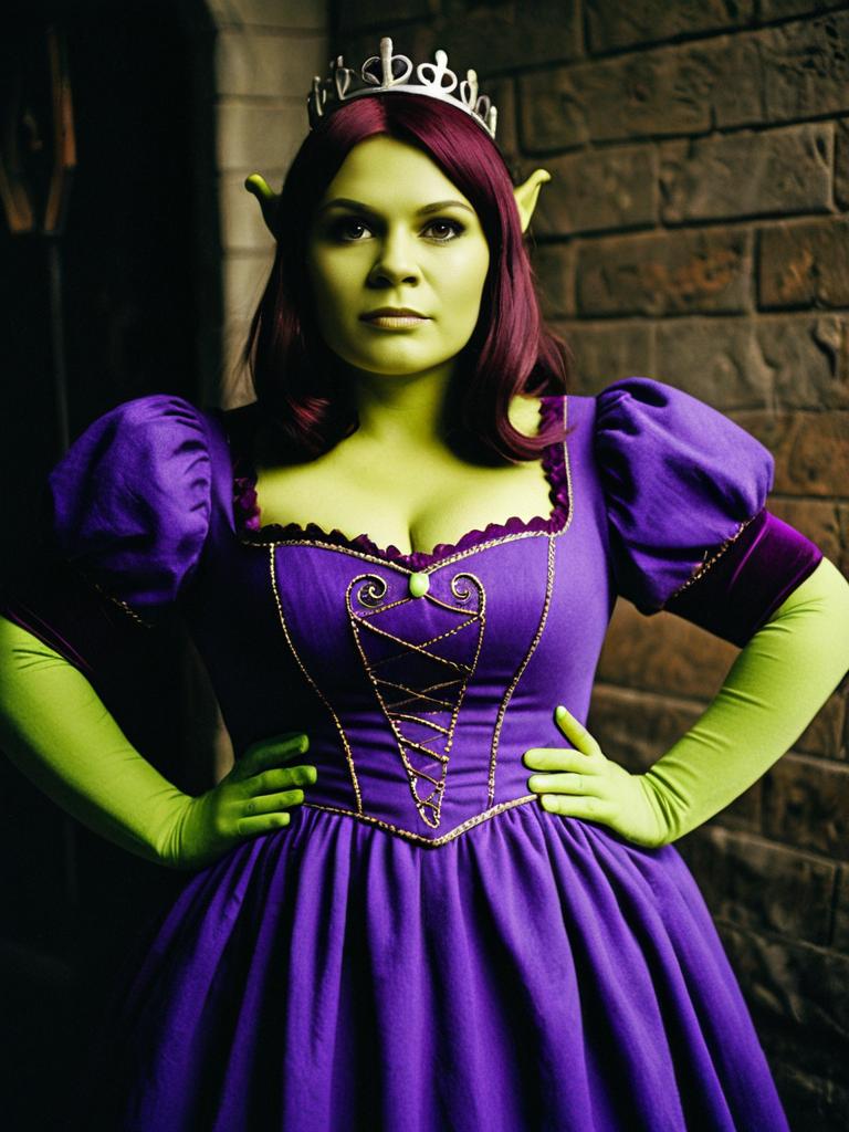 Woman in Purple Dress Shrek Costume Dramatic Cosplay Editorial Photo