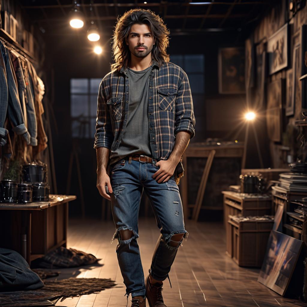 Confident Young Man in Vintage Studio