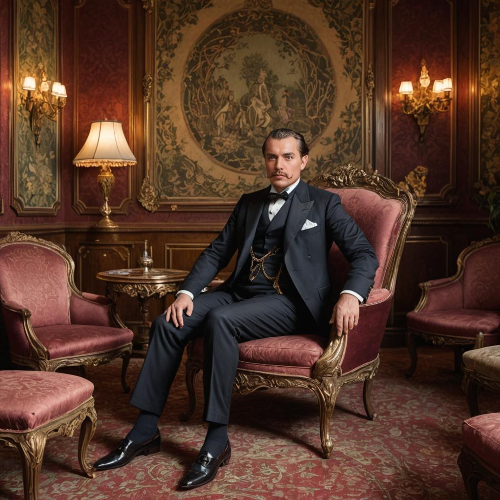 Elegant man in tuxedo in vintage room