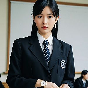 Young Woman in Formal School Uniform in Classroom