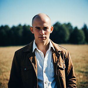 Confident Bald Man in Open Field