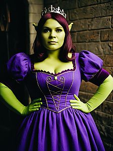 Woman in Purple Dress Shrek Costume Dramatic Cosplay Editorial Photo