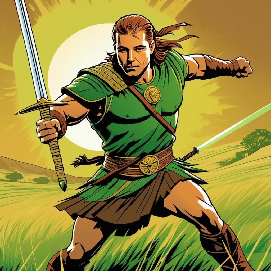 Heroic Male Character in Green Attire with Sword