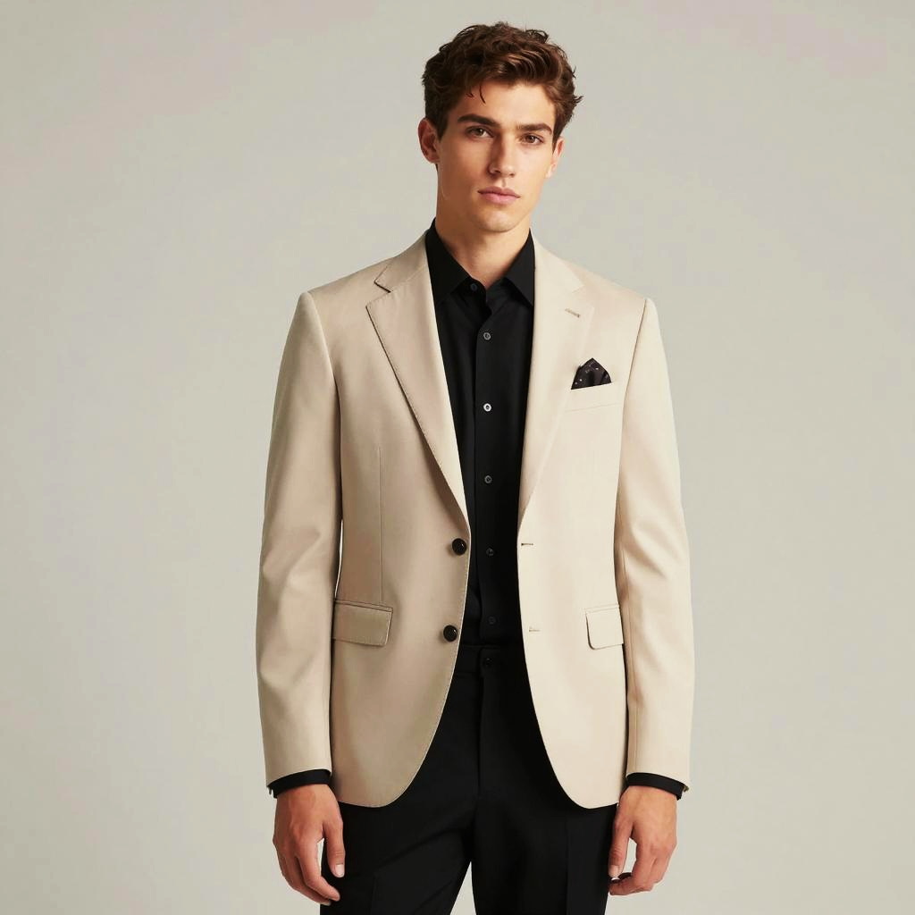 Gen Z Stylish Young Man in Beige Blazer and Black Shirt