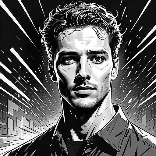 Intense Black and White Comic Style Portrait of Man