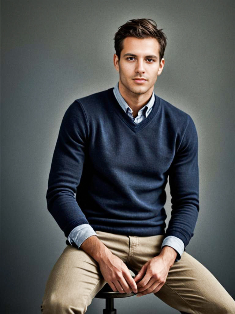 Stylish portrait of a confident young man in navy sweater