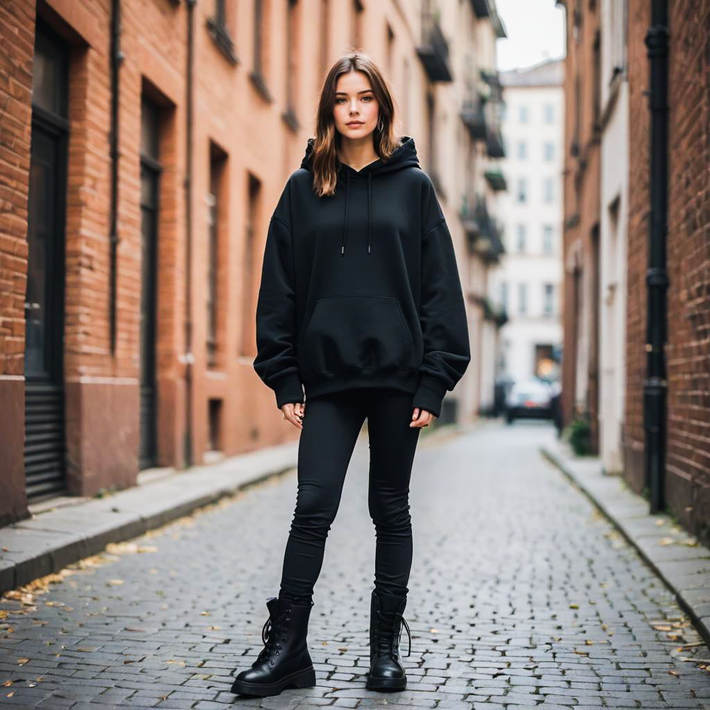 Stylish Young Woman in Urban Alley