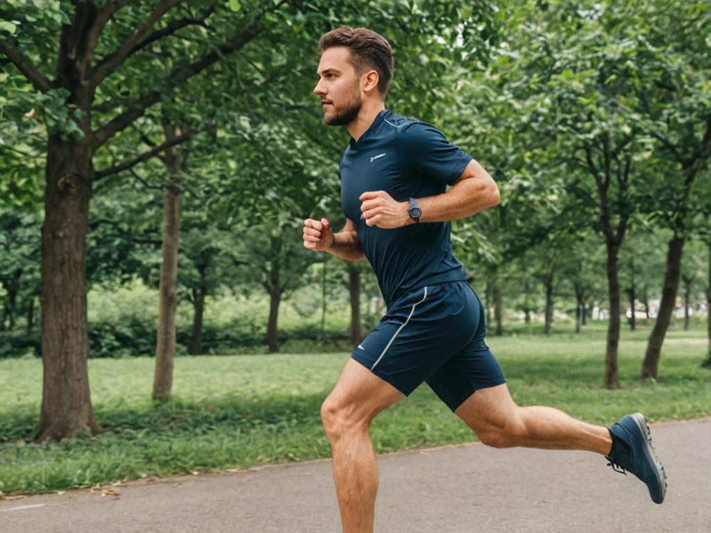 Man Running in Lush Park