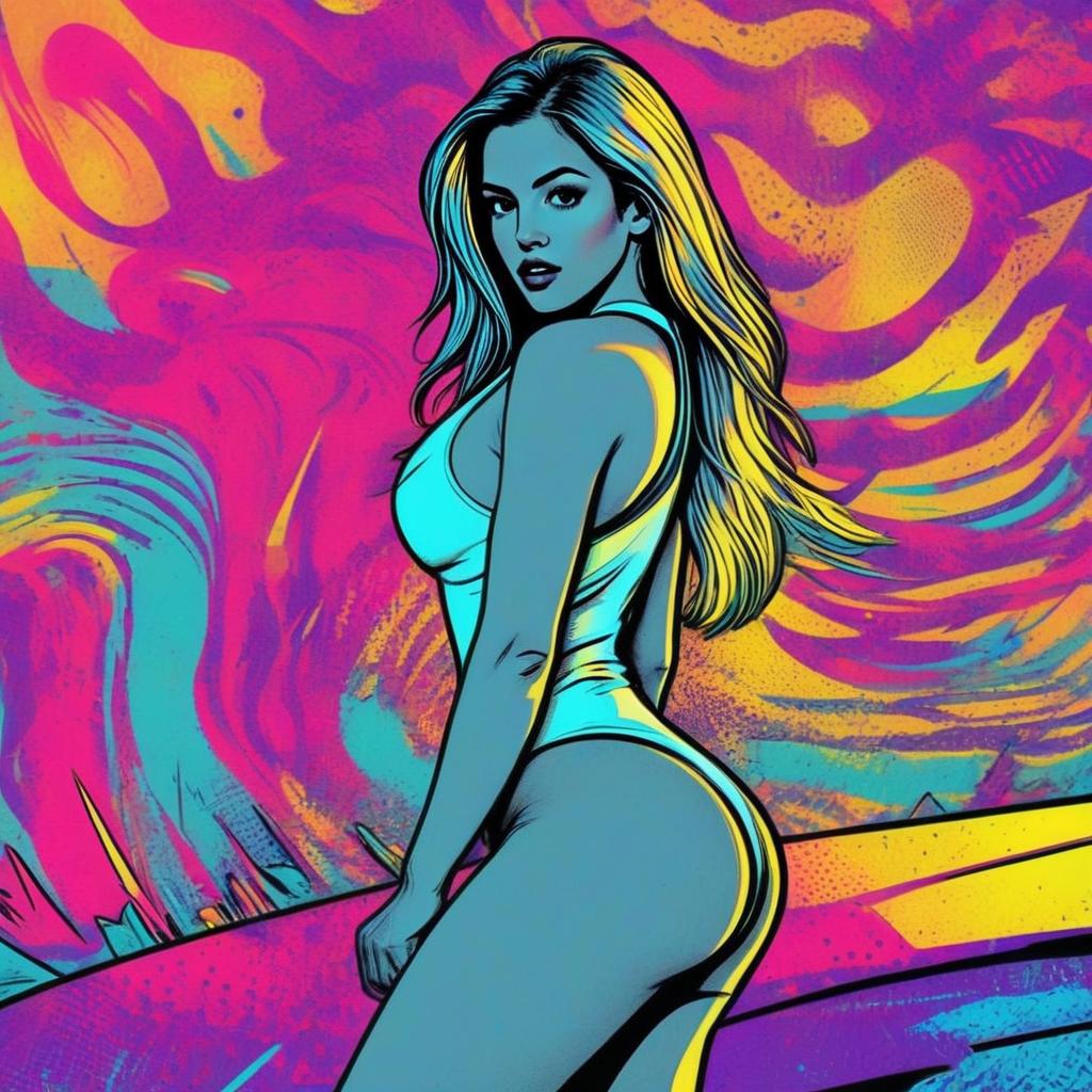 Vibrant Pop-Art Woman in Swimsuit