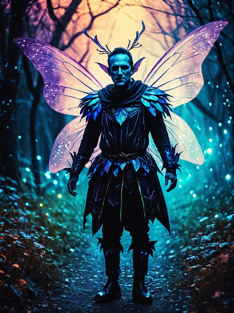 Man in Fairy Costume in Mystical Forest