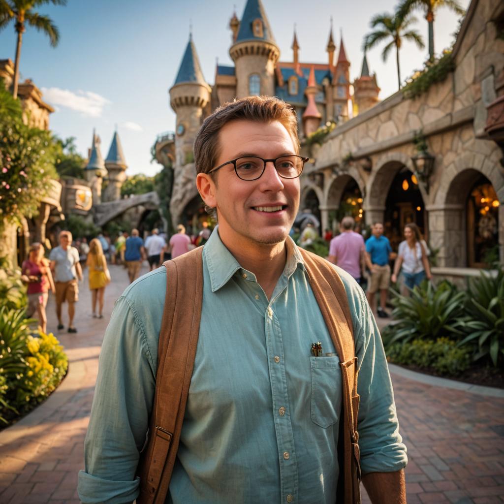 Man Smiling at Universal Studios Florida Castle