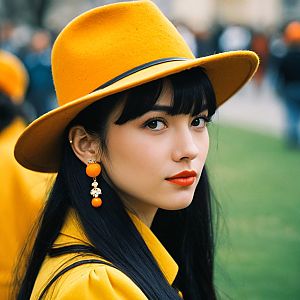 Stylish Woman in Yellow Hat and Coat