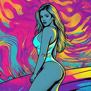 Vibrant Pop-Art Woman in Swimsuit